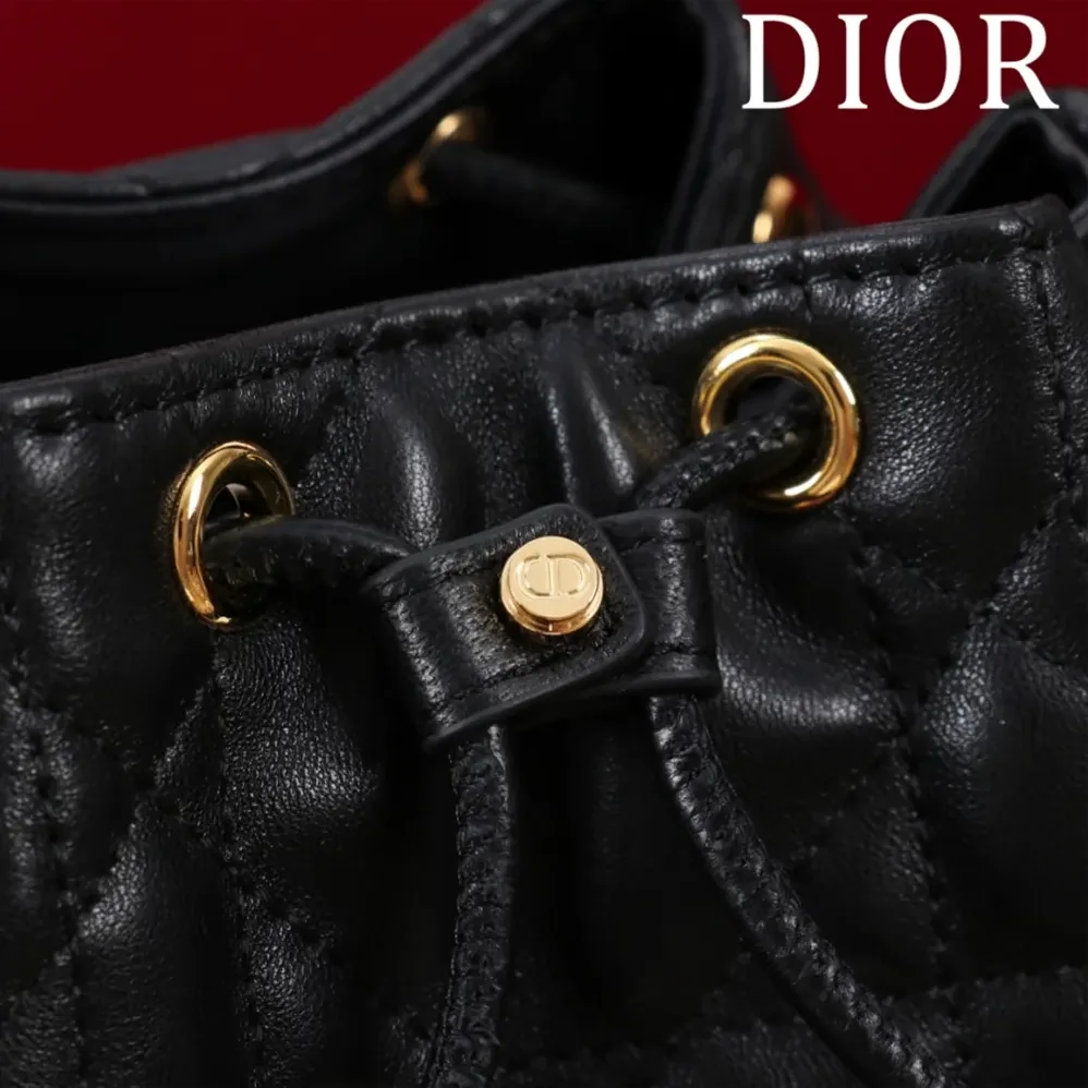 Dior Small Dior Caro Bucket Bag Black Macrocannage Lambskin for Women