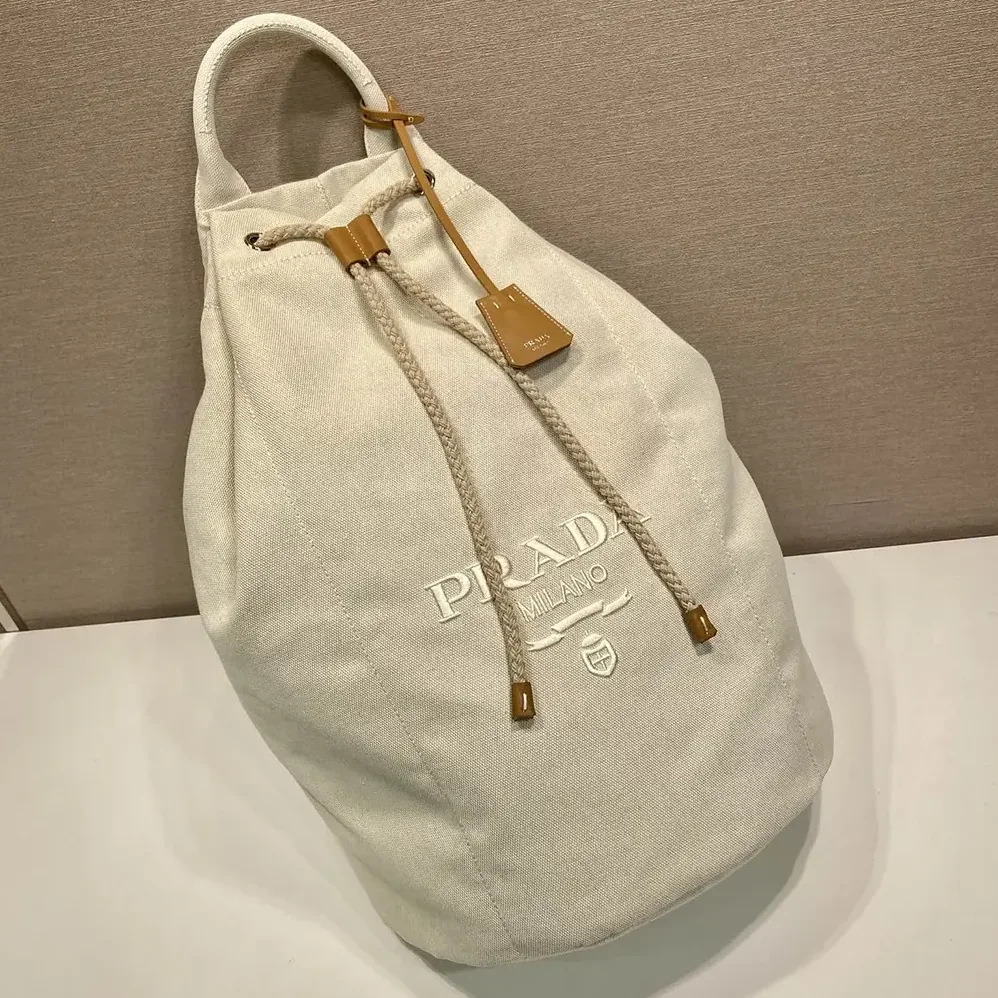 Prada Linen Blend Drawstring Duffel Bag for Unisex in White Prada Linen Blend Drawstring Duffel Bag for Unisex in White