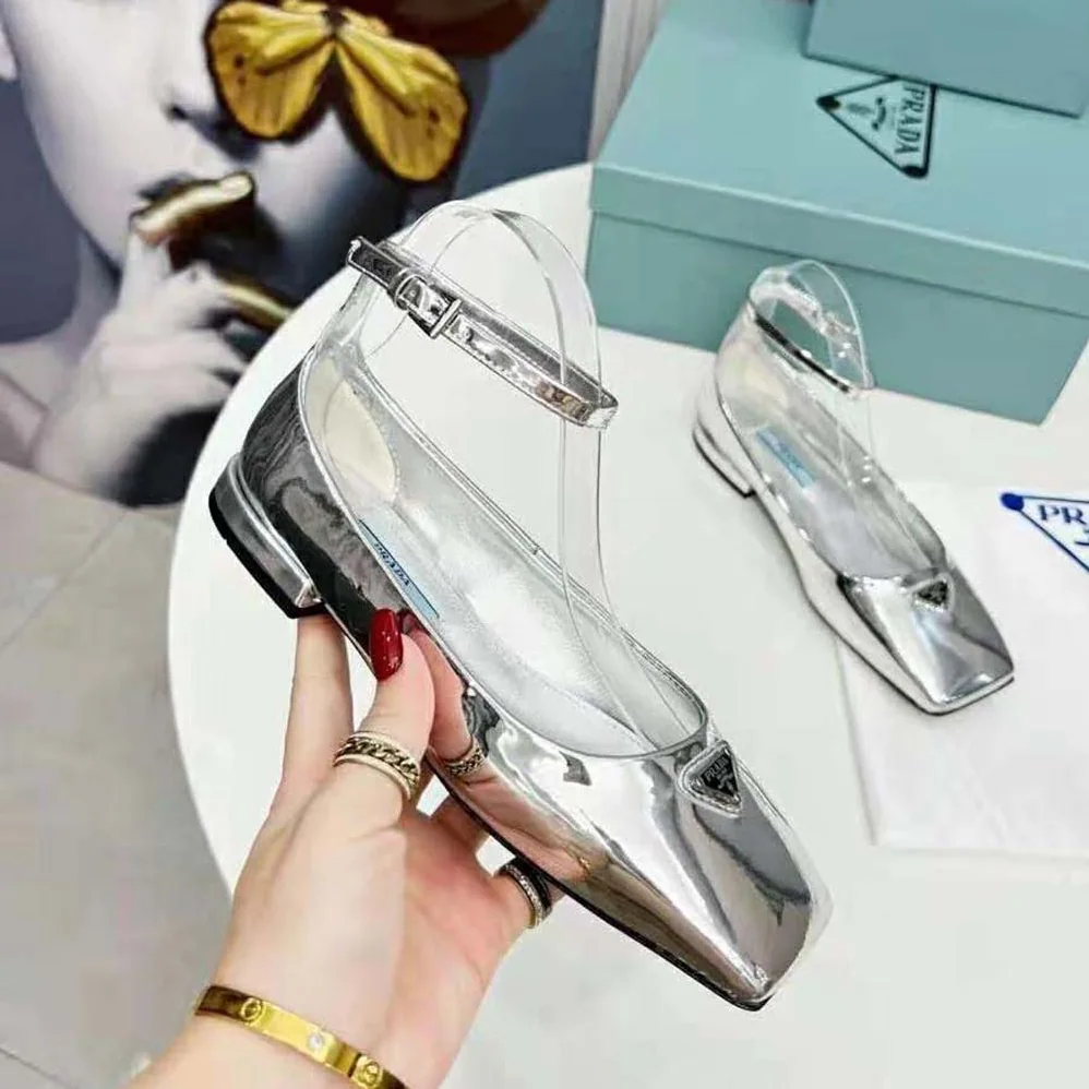 Prada Metallic Leather Ballerinas for Women in Silver