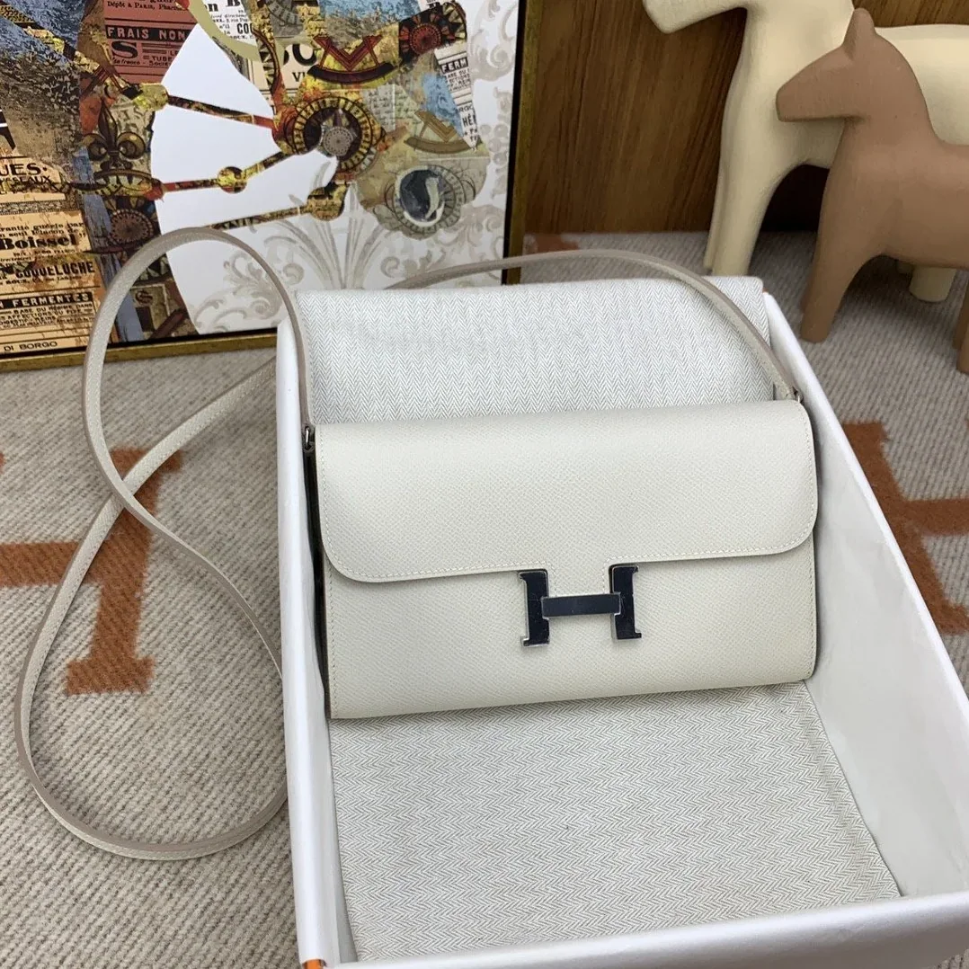 Hermes Constance Long Togo Wallet White, Silver Toned Hardware Bag