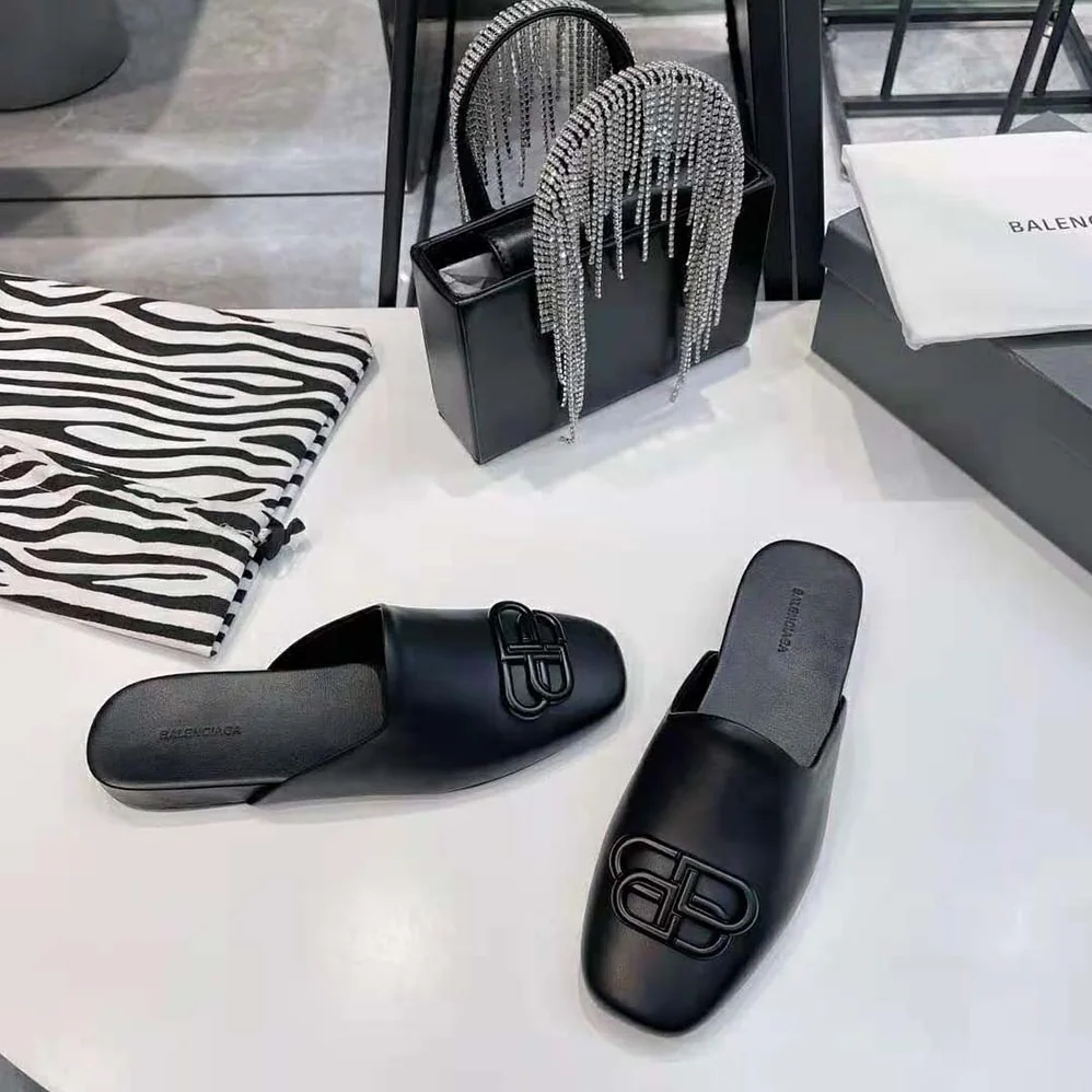 Balenciaga Cosy BB Slide in Black Smooth Calfskin Matte BB Hardware for Women