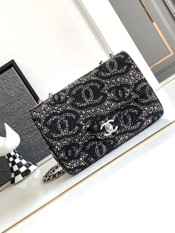 Chanel Paris Double Flap Bag Small Crossbody in Black Silver Hardware