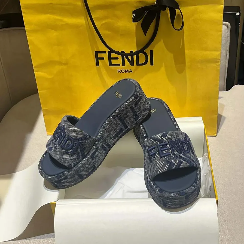 Fendi Sunshine FF Chenille Jacquard Platform Sandals for Women