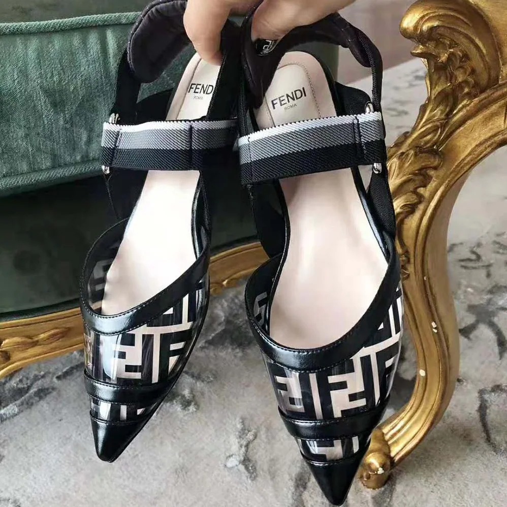 Fendi Pumps Slingbacks in PU and Leather for Women in Black Fendi Pumps Slingbacks in PU and Leather for Women in Black
