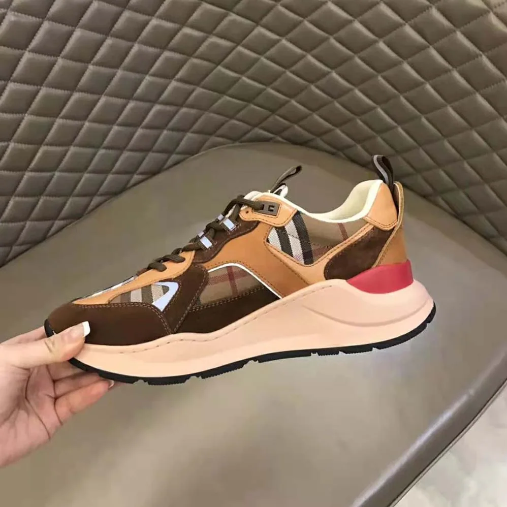 Burberry Logo Print Suede and Mesh Sneakers for Men in Brown Burberry Logo Print Suede and Mesh Sneakers for Men in Brown