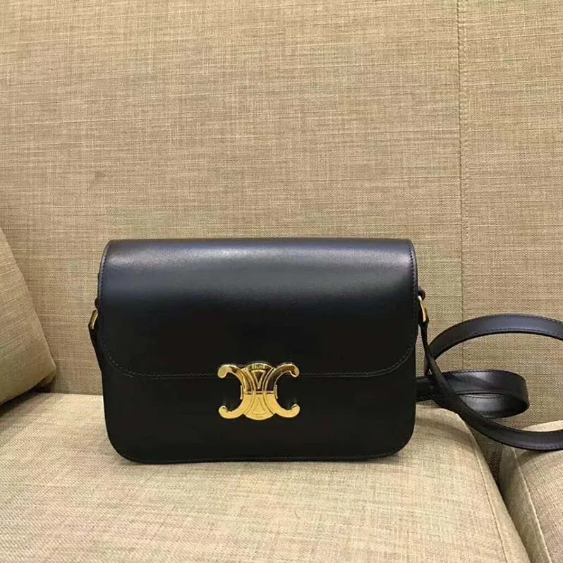 Celine Medium Triomphe Bag In Shiny Calfskin for Women in Black