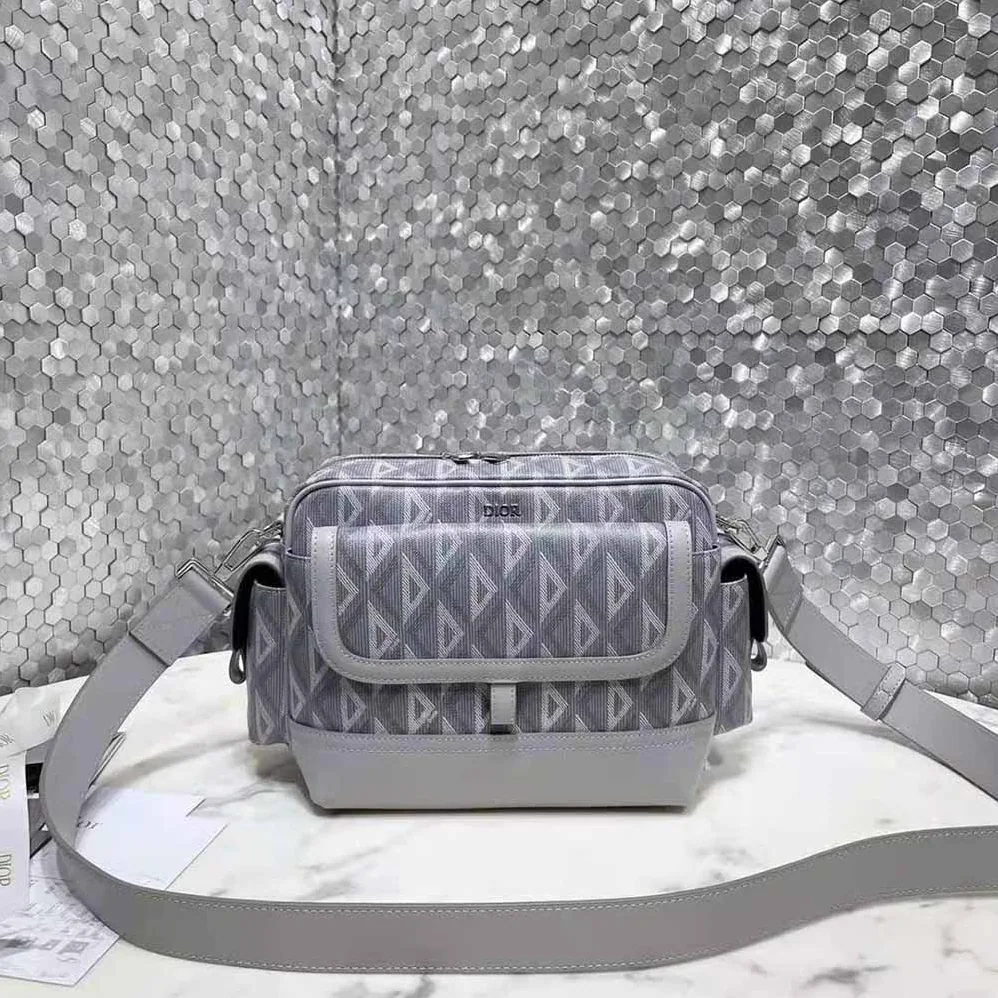 Dior Hit the Road Messenger Bag Dior Gray CD Diamond Canvas and Smooth Calfskin for Men