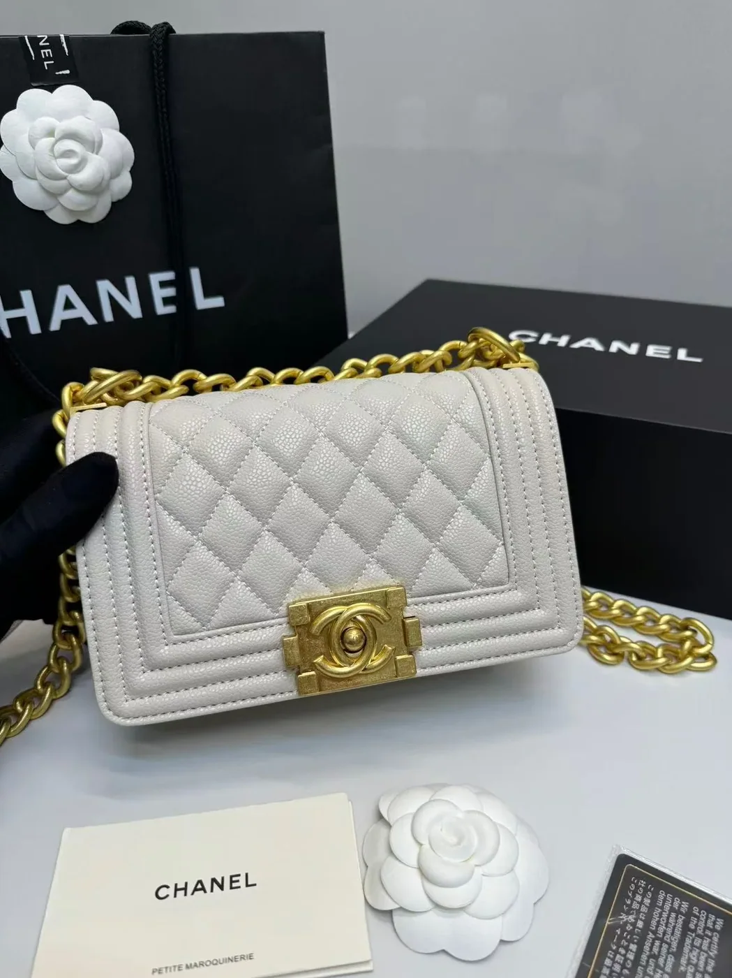 Chanel Boy Small Crossbody Bag in Ivory Gold Hardware