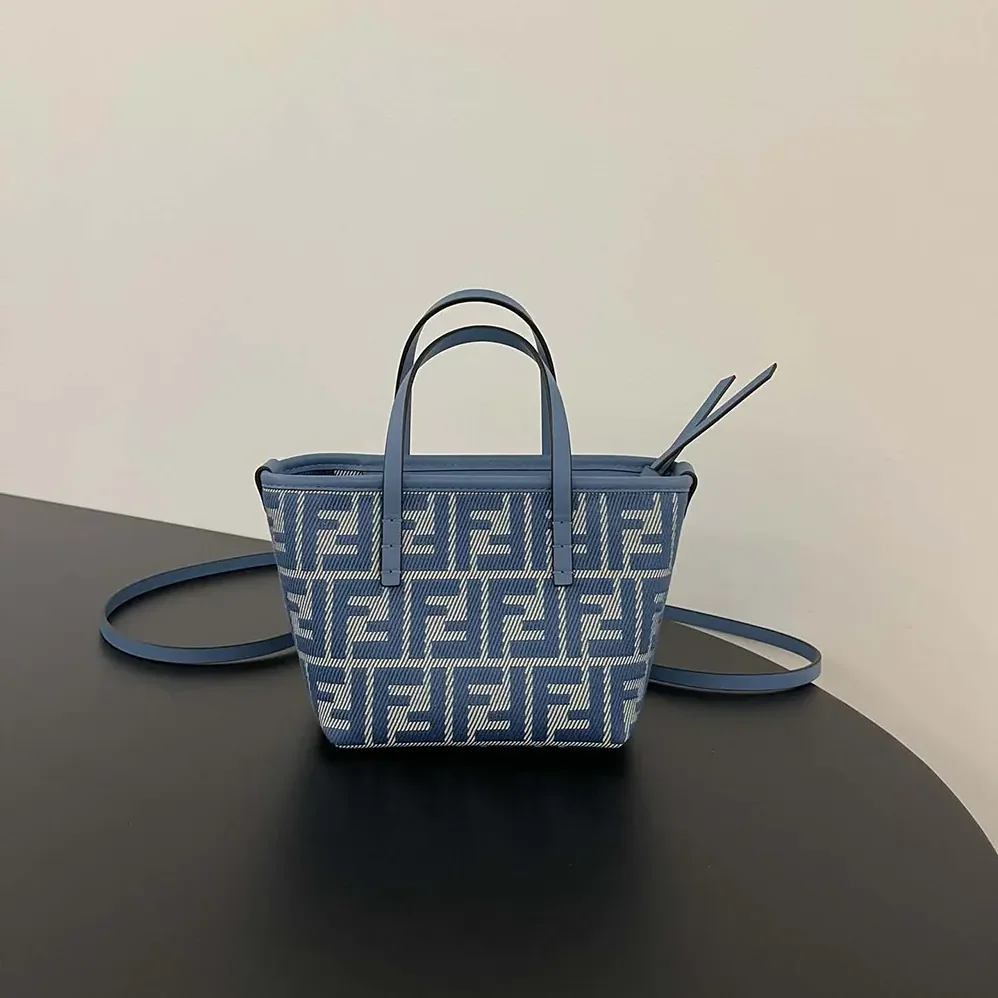 Fendi Roll Mini Blue Denim-effect FF Jacquard Mini for Women in bag