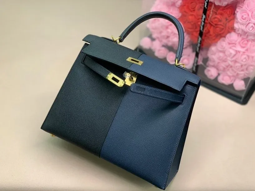 Hermes Kelly 28 Sellier Epsom Bag Black in Navy Blue