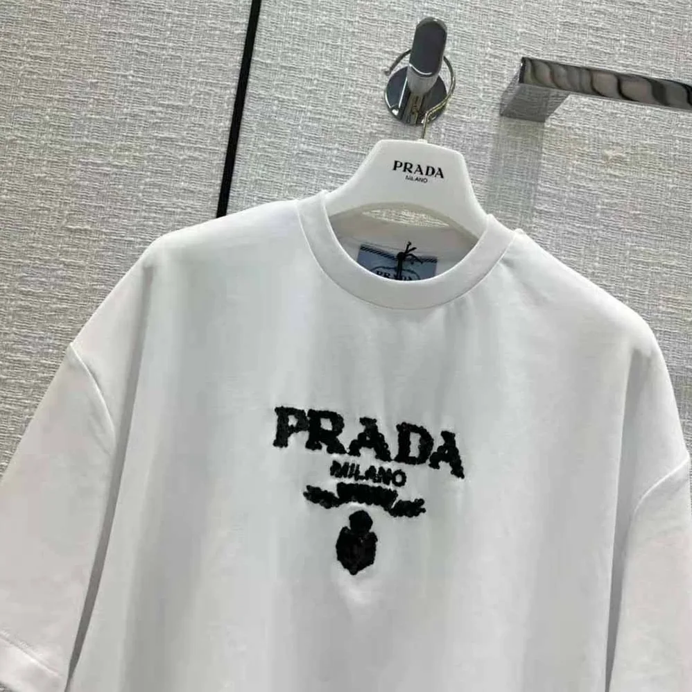 Prada Embroidered Interlock Crop T-shirt for Women in White