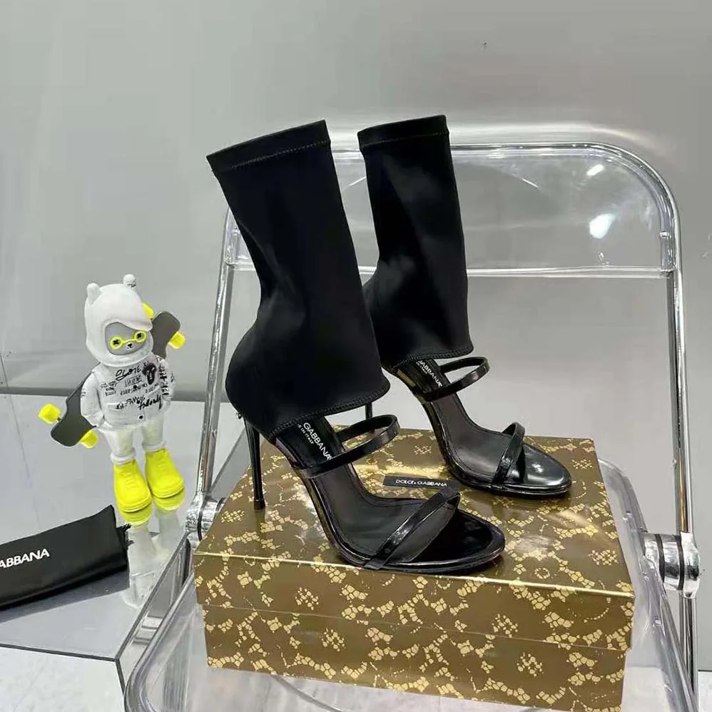 Dolce Gabbana D&G Polished Calfskin and Spandex Fabric Sandals for Women