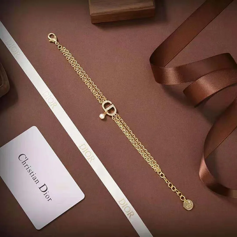 Dior Multi-chain Petit CD Bracelet Gold-Finish Metal and White Crystals for Women Dior Multi-chain Petit CD Bracelet Gold-Finish Metal and White Crystals for Women