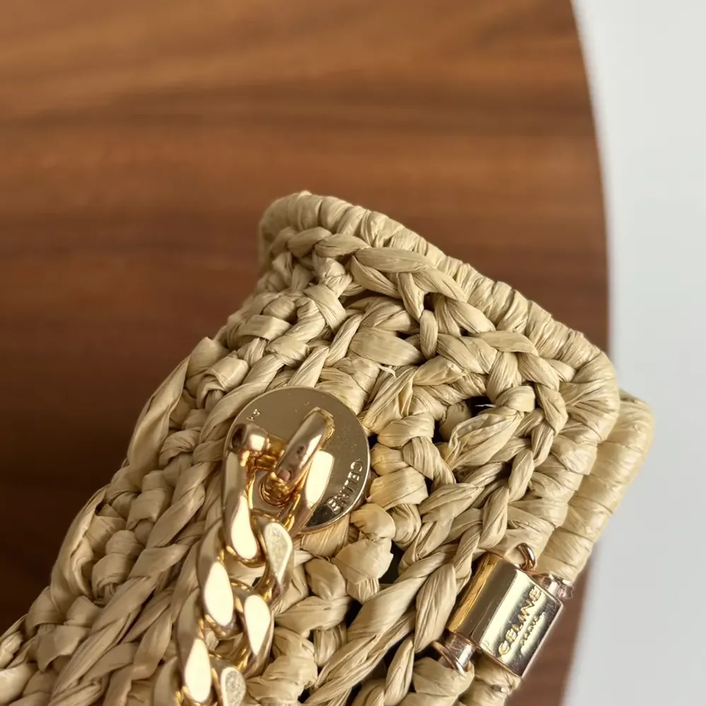 Celine Chain Shoulder Bag Claude in Raffia Effect Textile for Women Celine Chain Shoulder Bag Claude in Raffia Effect Textile for Women