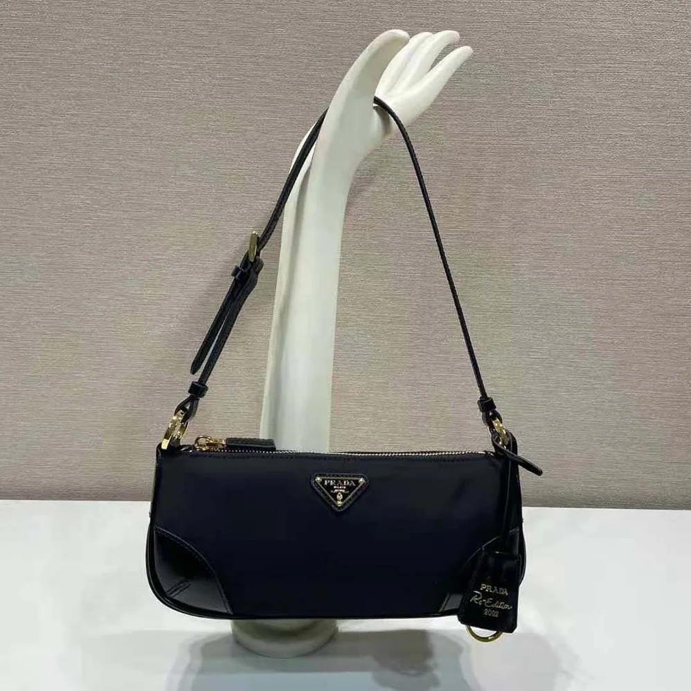 Prada Re-Edition 2002 Re-Nylon and Brushed Leather Shoulder Bag for Women in Black