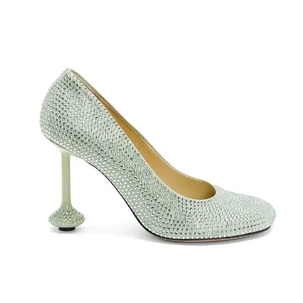 Loewe Toy Pump in Suede and Allover Rhinestones for Women in Lime Loewe Toy Pump in Suede and Allover Rhinestones for Women in Lime
