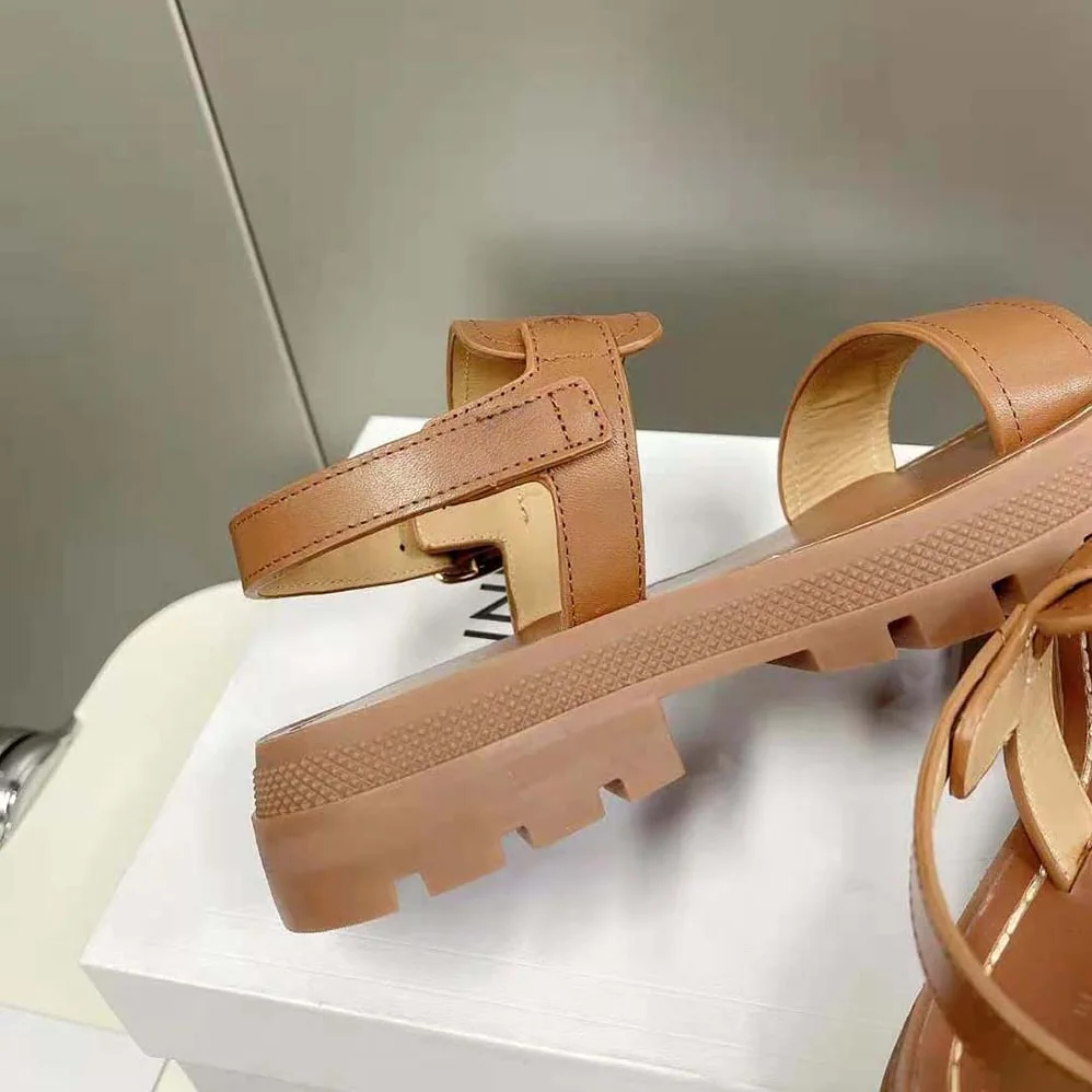 Celine Clea Triomphe Sandal in Vegetal Calfskin for Women in Brown Celine Clea Triomphe Sandal in Vegetal Calfskin for Women in Brown