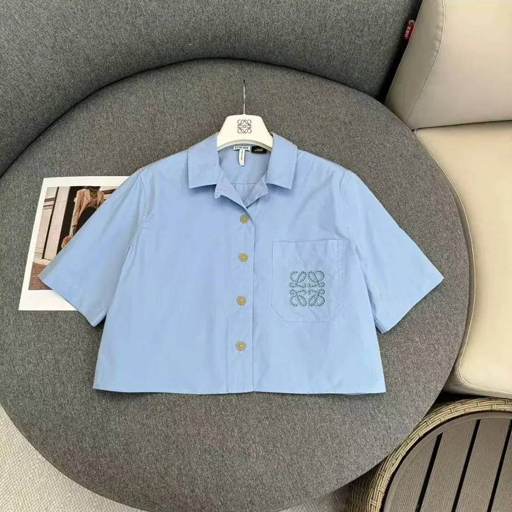 Loewe Blue Cotton Blend Cropped Shirt for Women