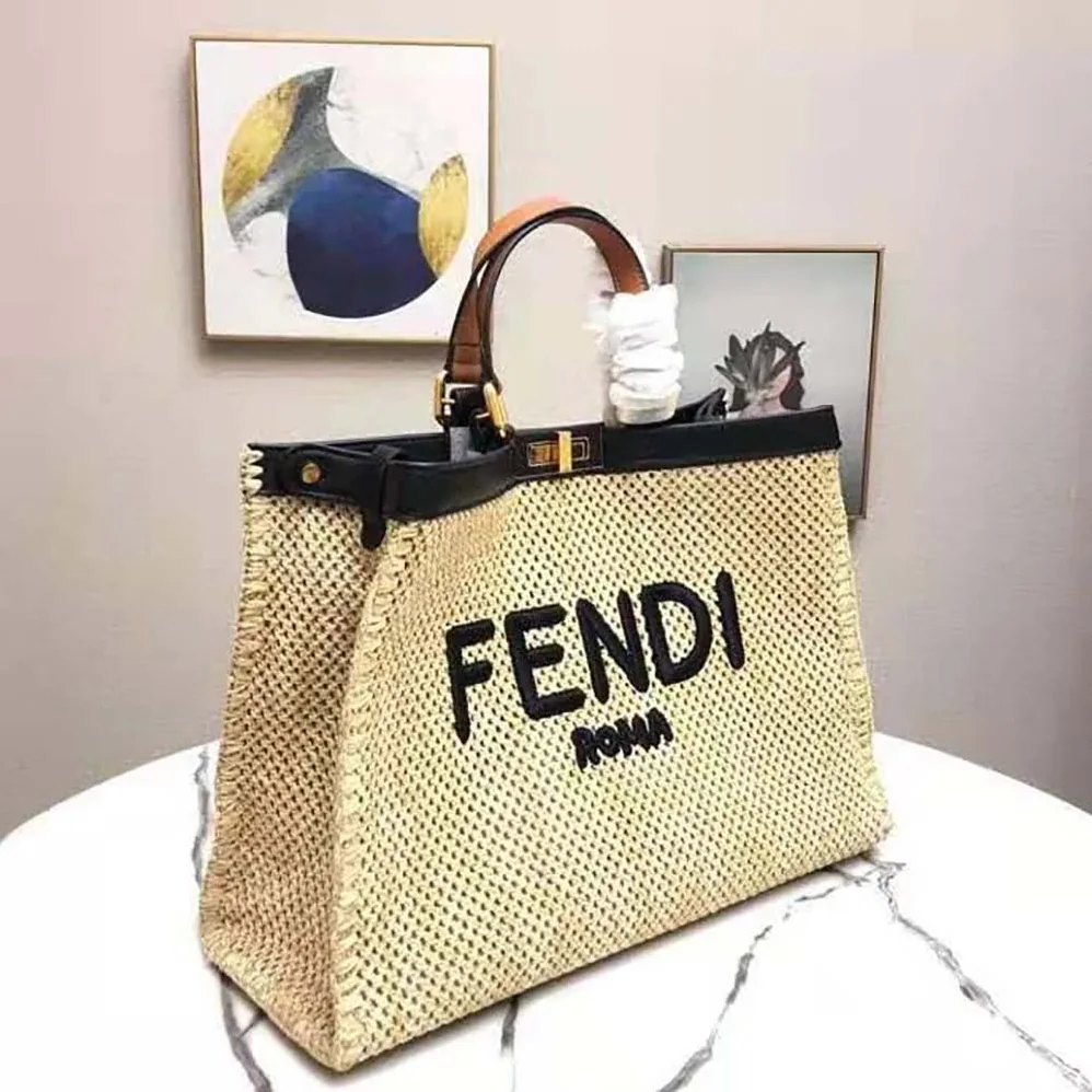 Fendi Peekaboo X for Women in Tote Natural Raffia Bag