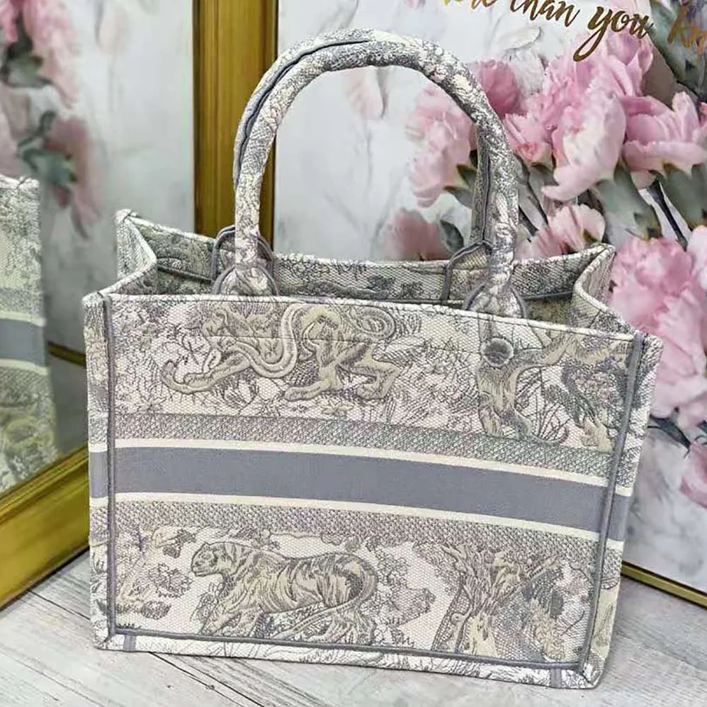 Dior Small Dior Book Tote Toile de Jouy Embroidery for Women in Silver Dior Small Dior Book Tote Toile de Jouy Embroidery for Women in Silver