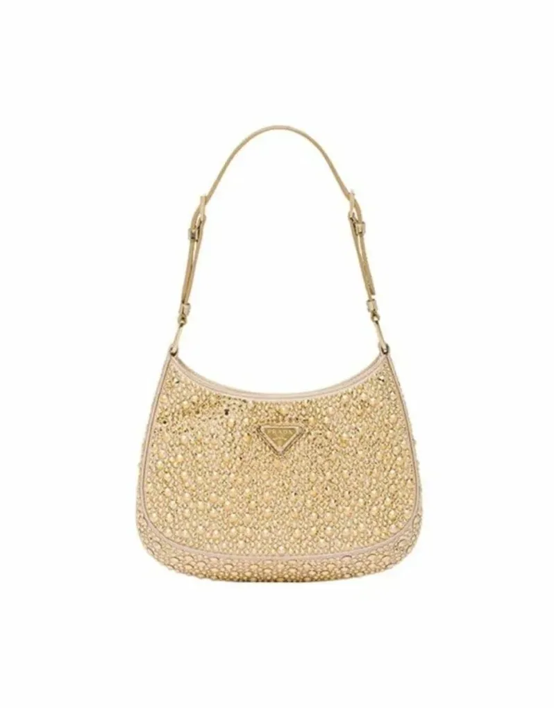 Prada Cleo Satin Bag With Crystals In Gold Tone / 1BC169_2AWL_F0522_V_HOO