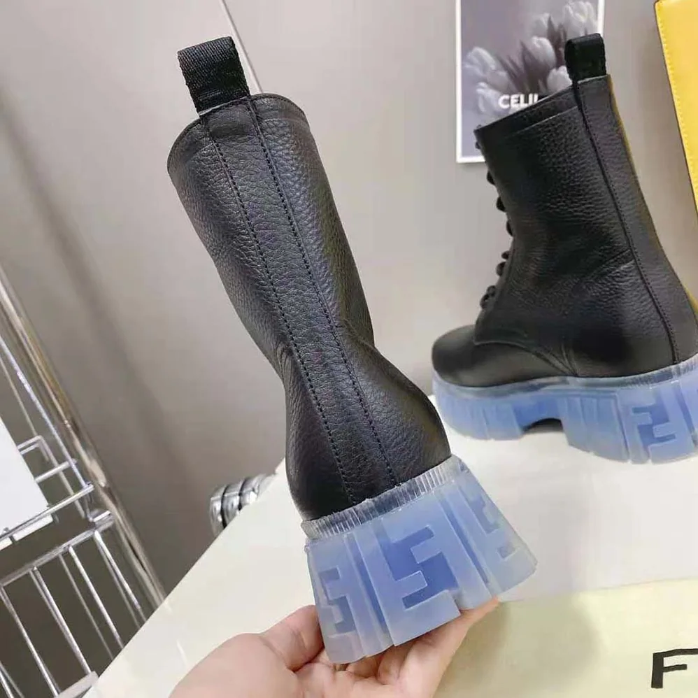 Fendi Force Black Leather Ankle Boots for Women