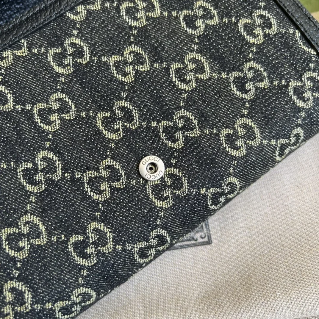 Gucci Dionysus Mini Chain Shoulder Bag / Black/ Ivory GG Denim Jacquard Palladium Hardware