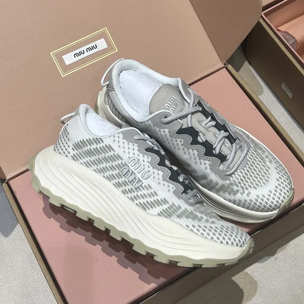Miu Miu Technical Fabric Sneakers for Women in Silver Miu Miu Technical Fabric Sneakers for Women in Silver