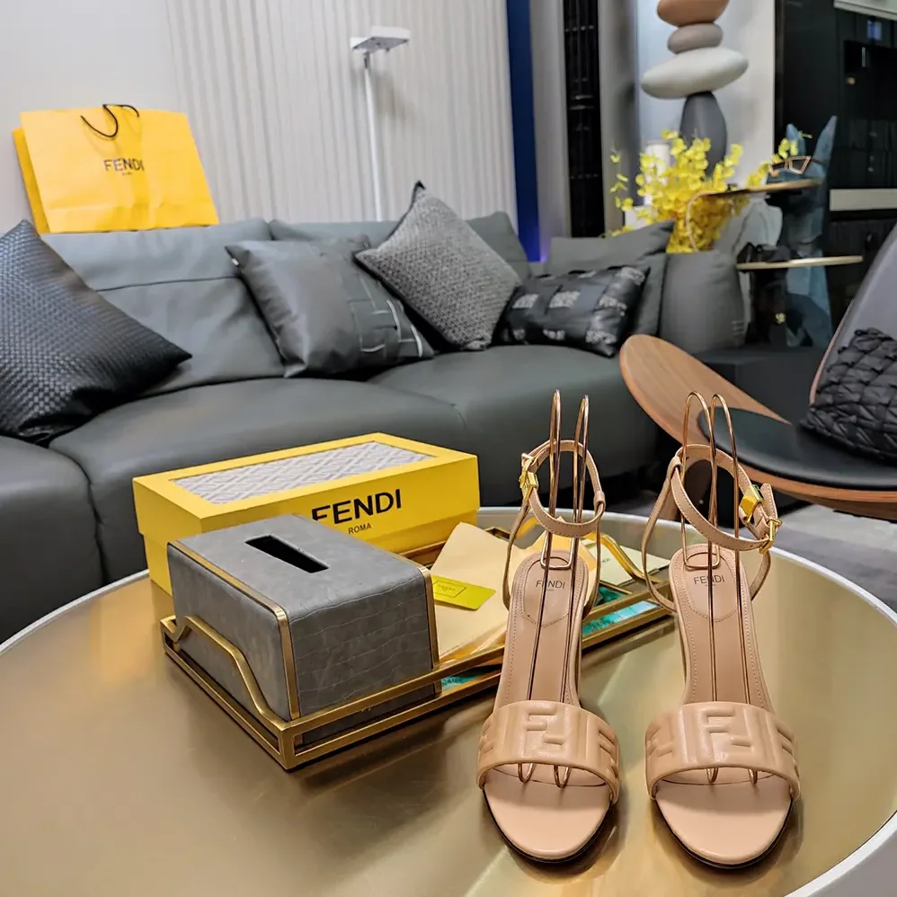 Fendi Delfina Beige FF Nappa Leather High for Women in heeled Sandals