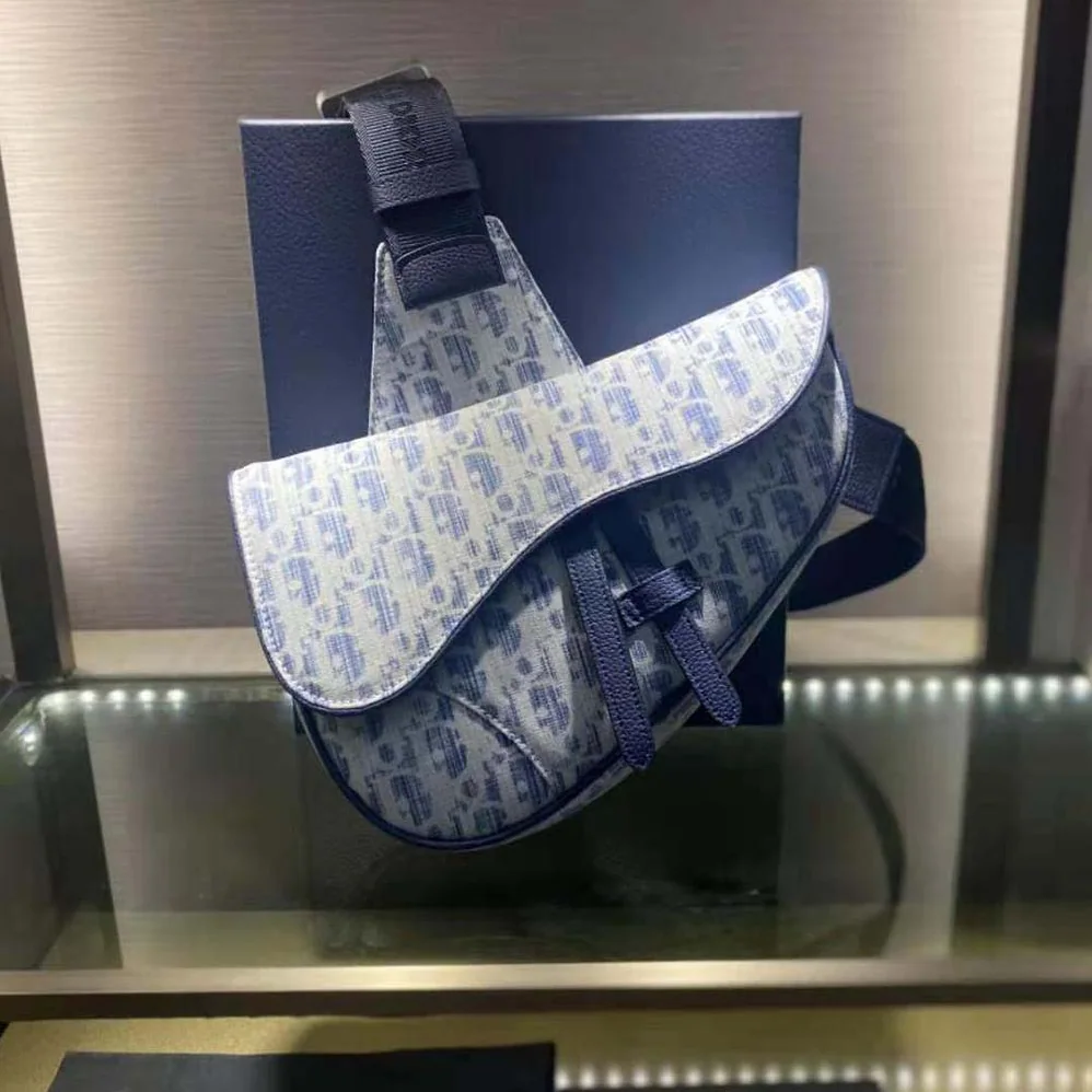 Dior Saddle bag Blue Dior Oblique Kasuri jacquard for Men Dior Saddle bag Blue Dior Oblique Kasuri jacquard for Men