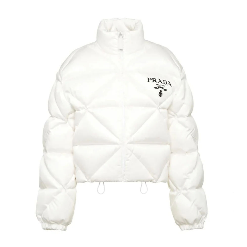 Prada Re-Nylon Gabardine Cropped Down Jacket for Women in White Prada Re-Nylon Gabardine Cropped Down Jacket for Women in White