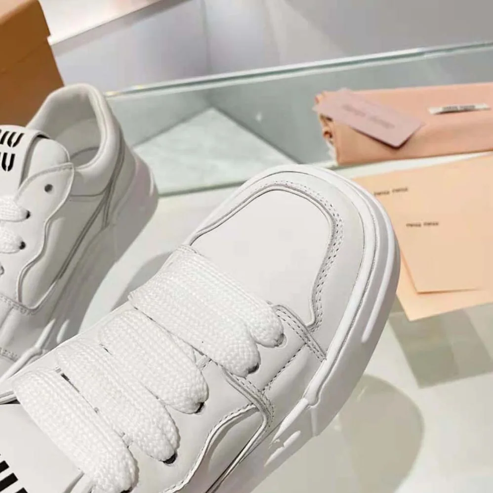 Miu Miu Leather Sneakers for Women in White Miu Miu Leather Sneakers for Women in White