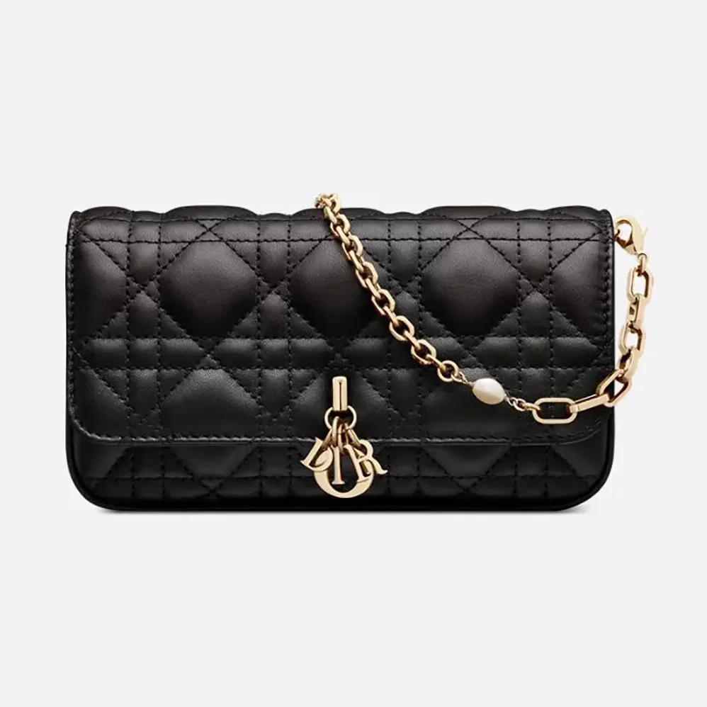 Dior Lady Dior Phone Pouch Black Cannage Lambskin for Women