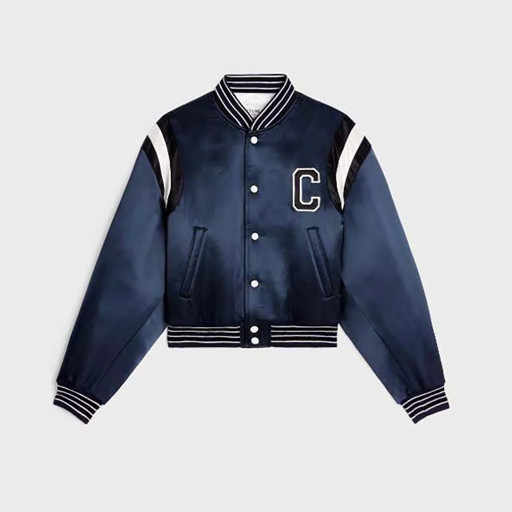 Celine Cropped Bomber Jacket in Thick Satin for Women Celine Cropped Bomber Jacket in Thick Satin for Women