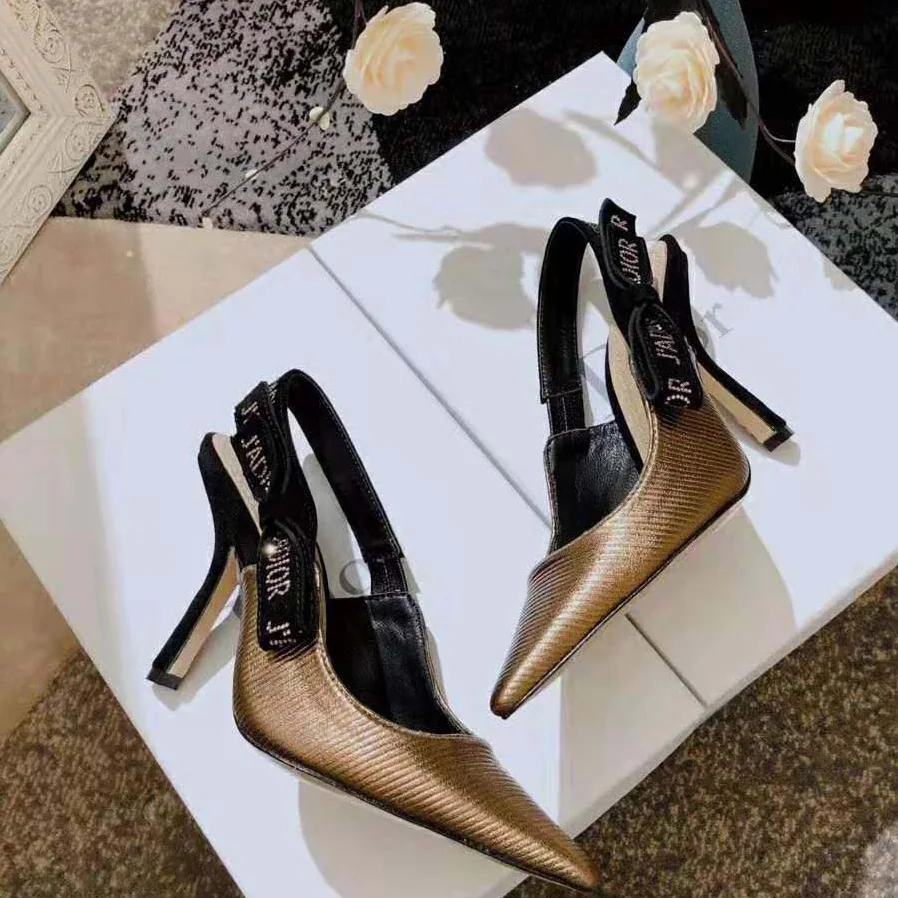 Dior J'adior Slingback Pump Bronze Lame Grosgrain Strass 10 cm Heel for Women in Gold