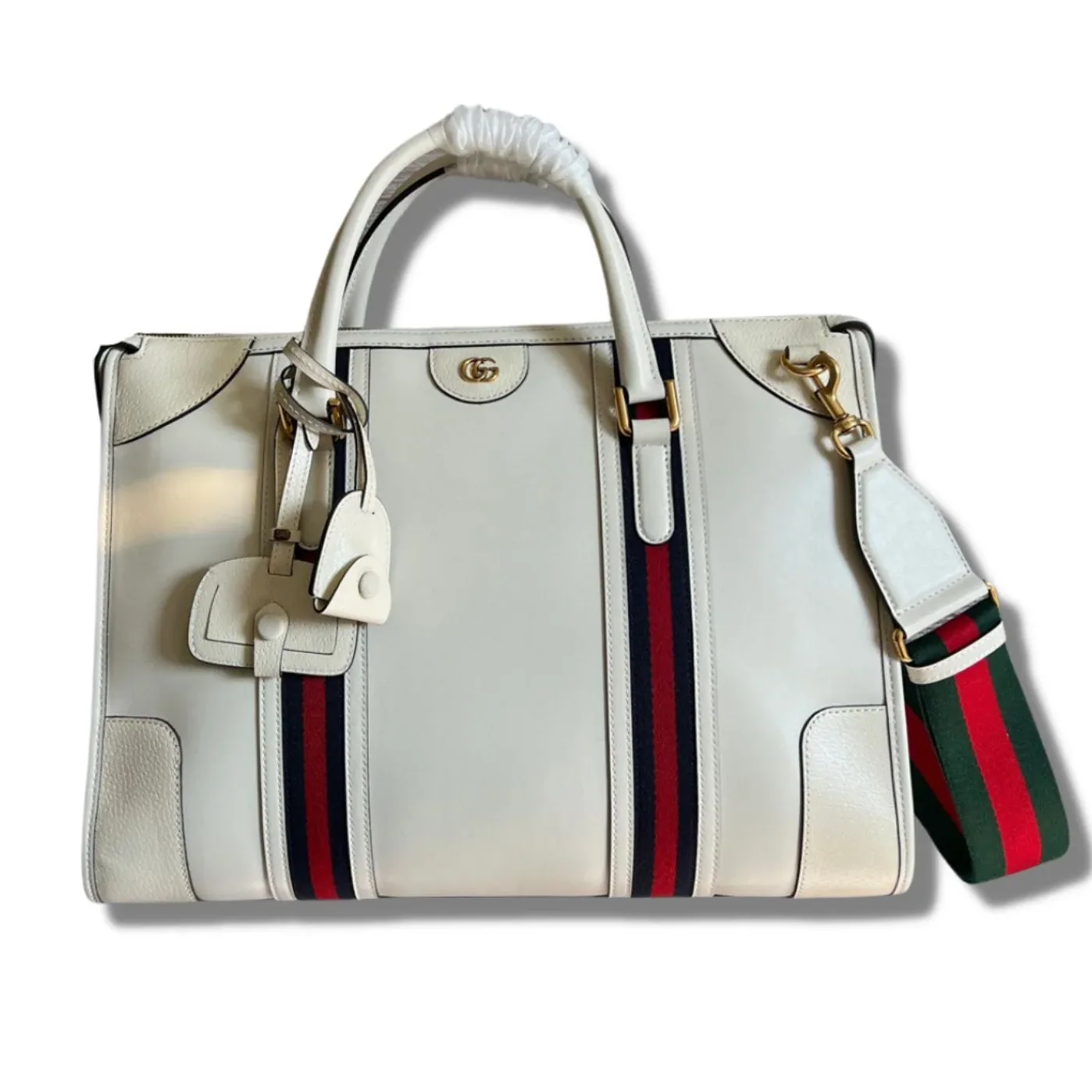 Large Bauletto Top Handle Bag With Double G White in Brown / Large Bauletto Top Handle Bag With Double G White in Brown /