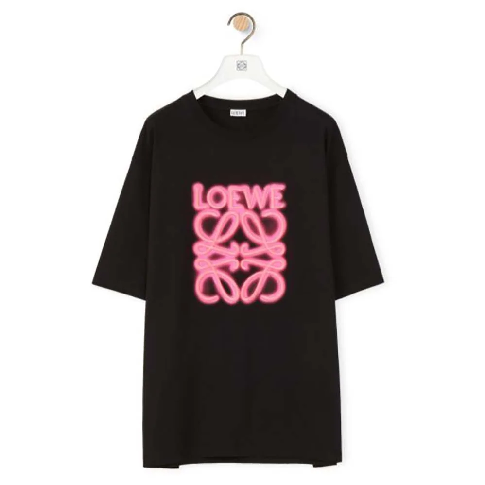Loewe LOEWE Neon T-shirt in Cotton for Women in Black/Pink