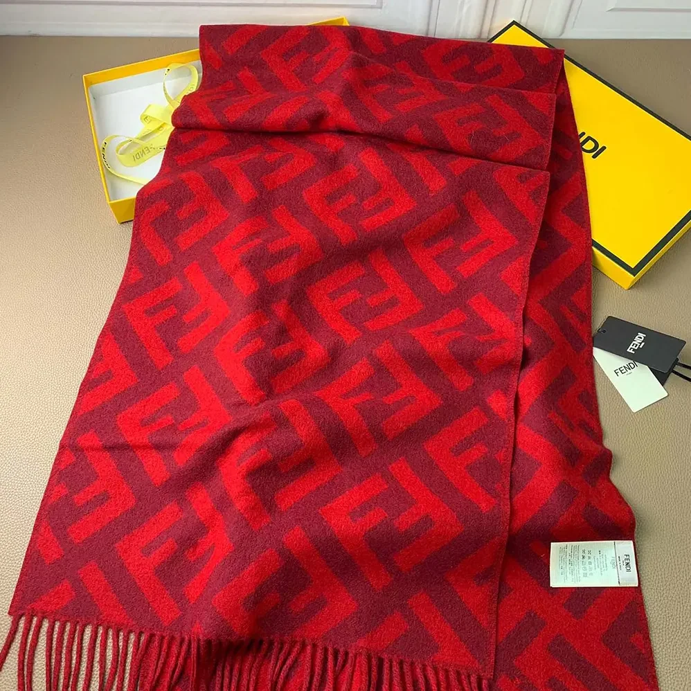 Fendi FF Scarf Red Cashmere Scarf for Unisex