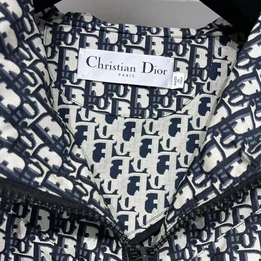 Dior Hooded Anorak Blue and Ecru Technical Taffeta Jacquard with Dior Oblique Motif for Women