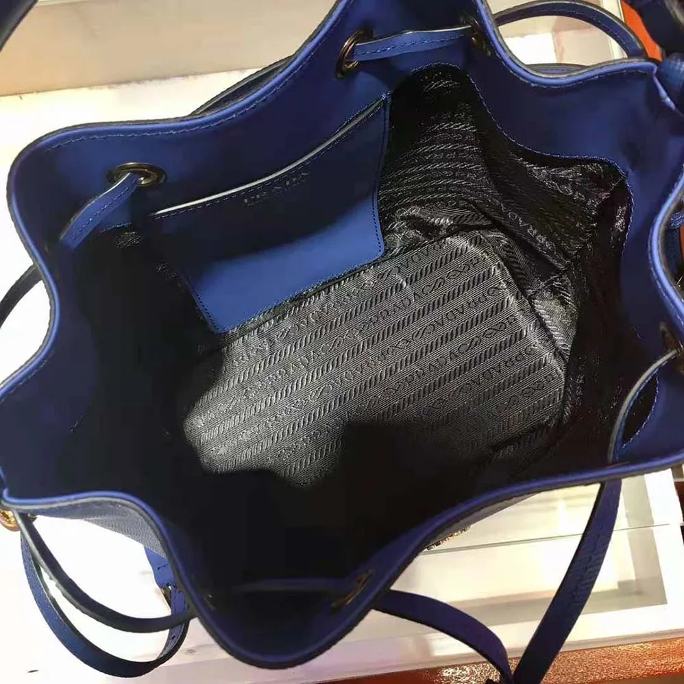 Prada Saffiano Leather Bucket Bag for Women in Navy