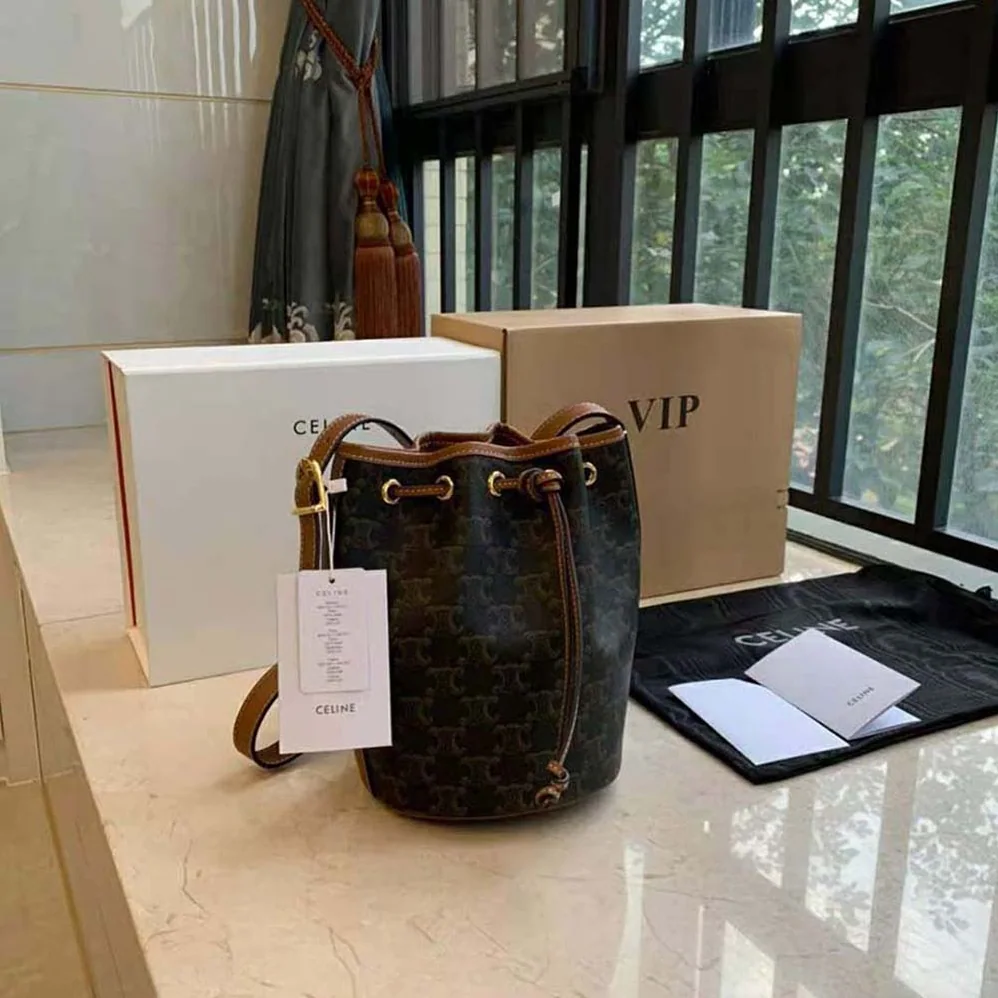 Celine Small Drawstring Bag in Triomphe Canvas for Women Celine Small Drawstring Bag in Triomphe Canvas for Women