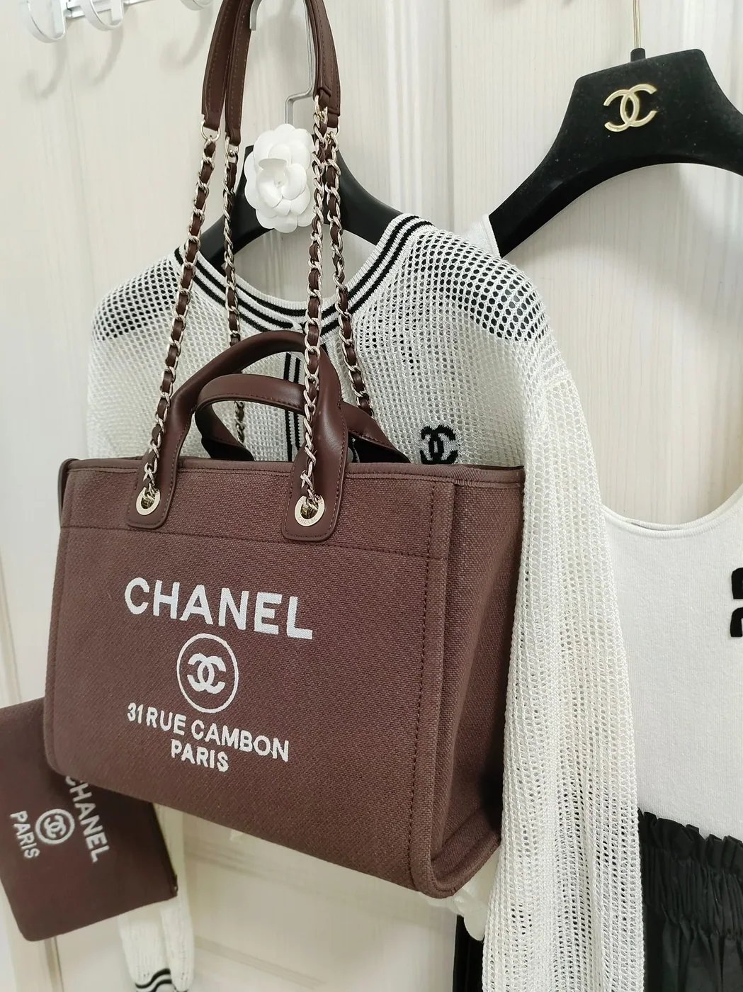 Chanel Deauville Tote Bag in Burgundy Silver Hardware