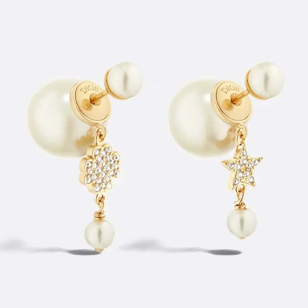 Dior Tribales Earrings Gold-Finish Metal with White Resin Pearls for Women Dior Tribales Earrings Gold-Finish Metal with White Resin Pearls for Women