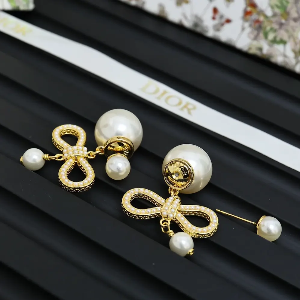 Dior Tribales Earrings Champagne-Finish Metal with White Resin Pearls for Women