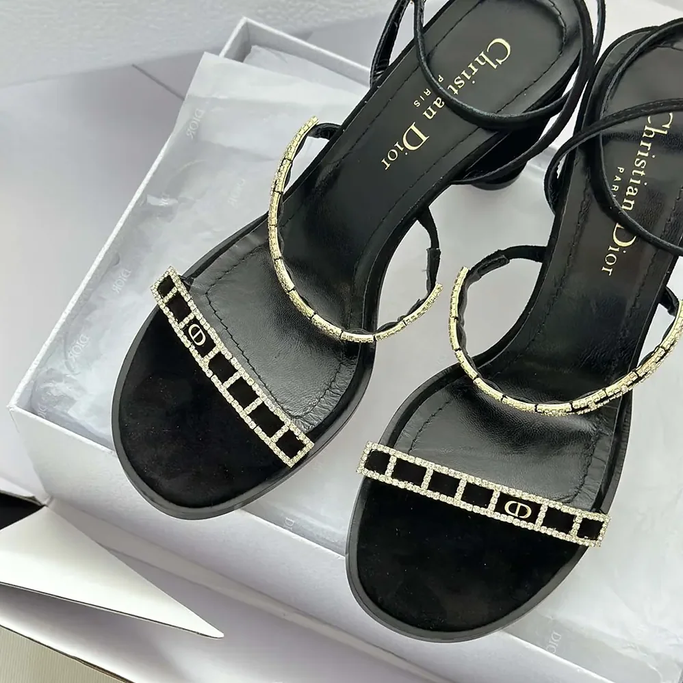 Dior Diorissime Heeled Sandal Black Suede Goatskin and Silver for Women in Tone Strass