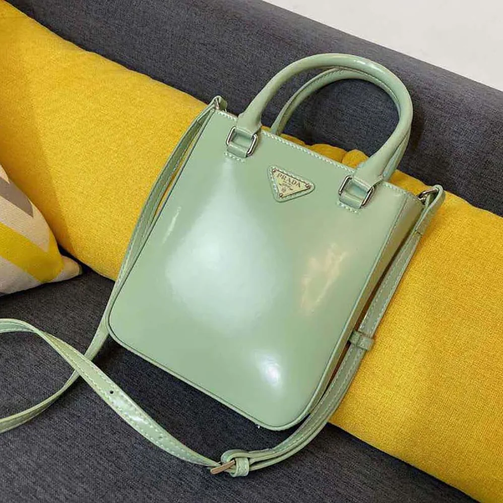 Prada Small Brushed Leather Tote for Women in Aqua Prada Small Brushed Leather Tote for Women in Aqua