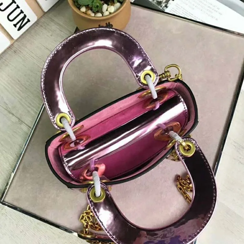 Dior Mini Lady Dior Bag with Chain Pink Metallic Calfskin Dior Mini Lady Dior Bag with Chain Pink Metallic Calfskin