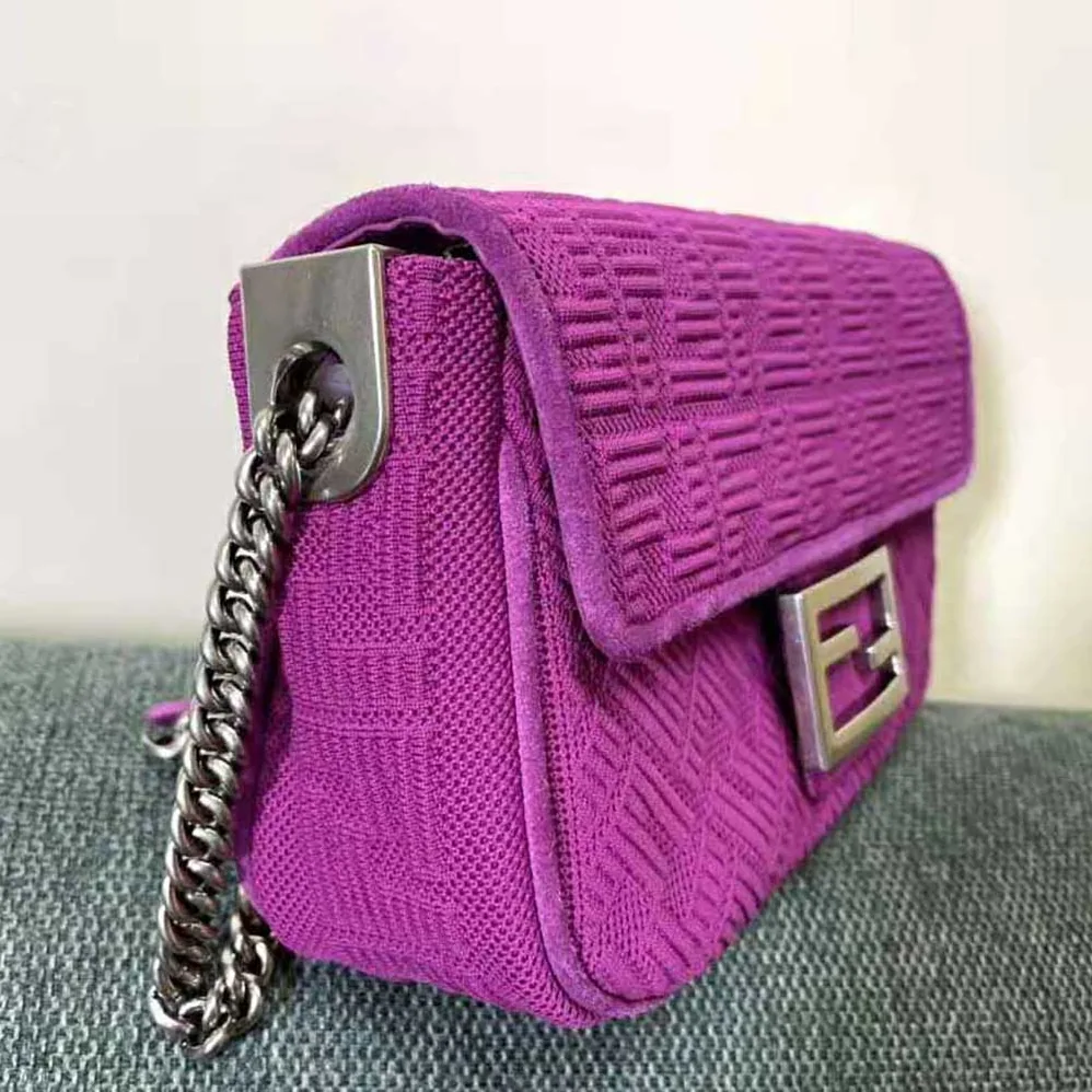 Fendi Midi Baguette Chain FF Fabric Bag for Women in Purple