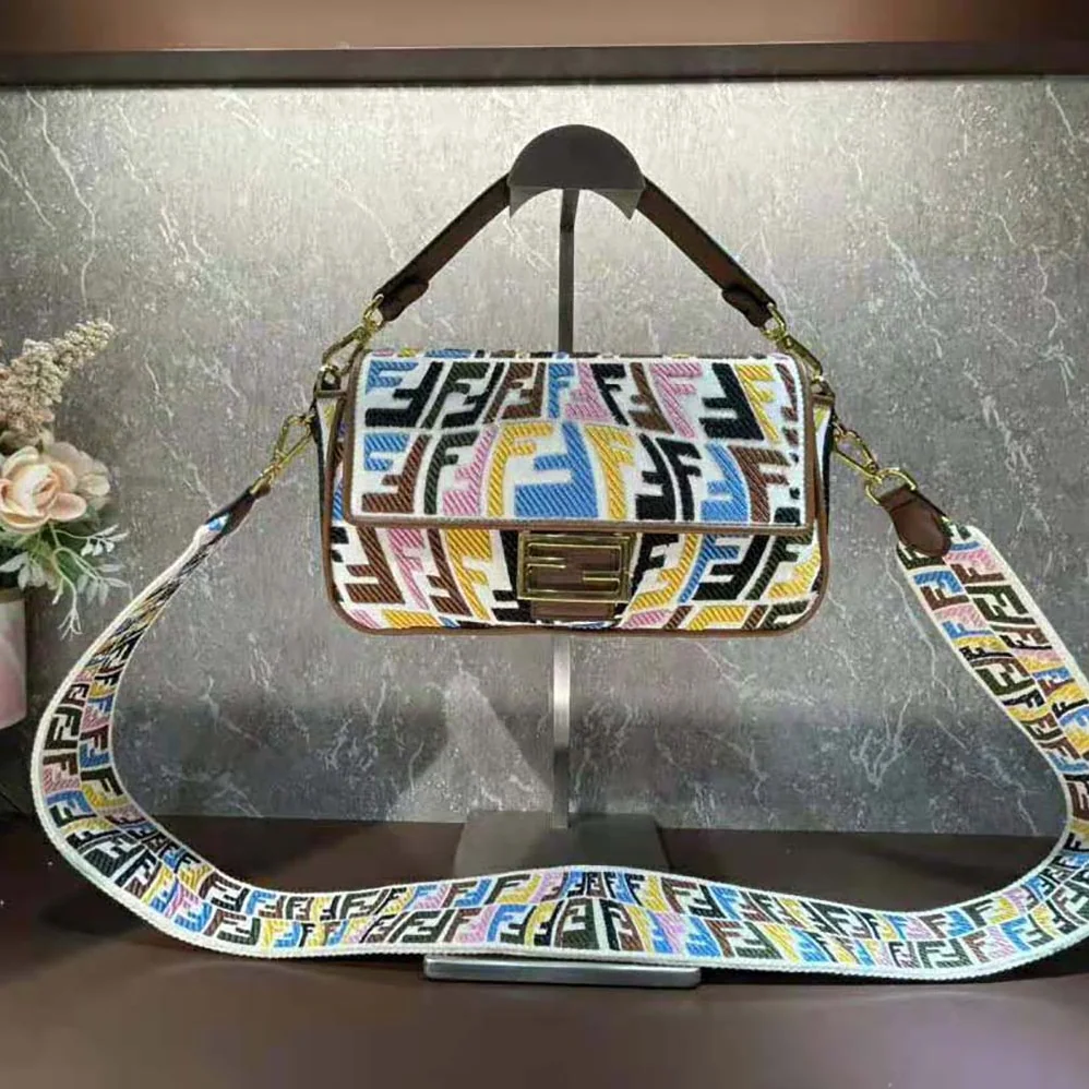Fendi Baguette Multicolor Embroidered Canvas Bag for Women Fendi Baguette Multicolor Embroidered Canvas Bag for Women
