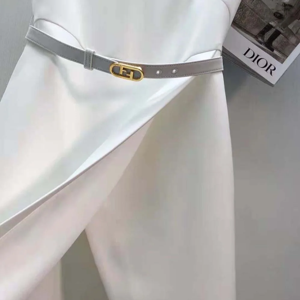 Fendi White Wool and Silk Dress with Fitted Waist and Cross for Women in Over Skirt